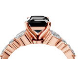 Rose gold Fancy Black Emerald Cut Diamond Solitaire Ring with Side Stones and Four-Prong Setting_16