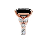 Rose gold Fancy Black Emerald Cut Diamond Solitaire Ring with Side Stones and Four-Prong Setting_17