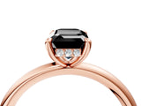 Rose gold Fancy Black Emerald Cut Diamond Solitaire Ring with Thin Band and Four-Prong Setting_4