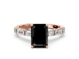 Rose gold Fancy Black Emerald Cut Diamond Solitaire with Side Baguettes and Channel Set Band