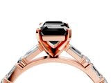 Rose gold Fancy Black Emerald Cut Diamond Solitaire with Side Baguettes and Channel Set Band_4