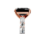 Rose gold Fancy Black Emerald Cut Diamond Solitaire with Side Baguettes and Channel Set Band_5