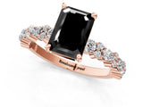 Rose gold Fancy Black Emerald Cut Diamond Solitaire with Side Stones, Pave Band, Four-Prong Setting_13