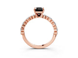 Rose gold Fancy Black Emerald Cut Diamond Solitaire with Side Stones, Pave Band, Four-Prong Setting_15