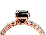 Rose gold Fancy Black Emerald Cut Diamond Solitaire with Side Stones, Pave Band, Four-Prong Setting_16