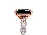 Rose gold Fancy Black Emerald Cut Diamond Solitaire with Side Stones, Pave Band, Four-Prong Setting_17
