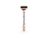 Rose gold Fancy Black Emerald Cut Diamond Solitaire with Side Stones on a Pavé Band and Four-Prong Setting_2