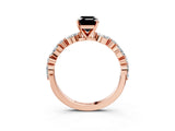 Rose gold Fancy Black Emerald Cut Diamond Solitaire with Side Stones on a Pavé Band and Four-Prong Setting_3