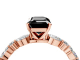 Rose gold Fancy Black Emerald Cut Diamond Solitaire with Side Stones on a Pavé Band and Four-Prong Setting_4
