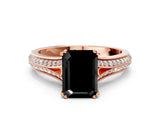 Rose gold Fancy Black Emerald Cut Diamond Split Shank Engagement Ring with Pavé Band