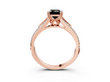 Rose gold Fancy Black Emerald Cut Diamond Split Shank Engagement Ring with Pavé Band_3