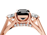 Rose gold Fancy Black Emerald Cut Diamond Three-Stone Engagement Ring with Prong Setting and Pavé Band_4