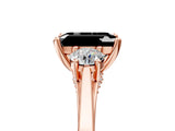 Rose gold Fancy Black Emerald Cut Diamond Three-Stone Engagement Ring with Prong Setting and Pavé Band_5