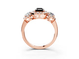Rose gold Fancy Black Emerald Cut Diamond Three-Stone Halo Ring with Prong Setting and Pavé Accents_3
