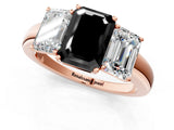 Rose gold Fancy Black Emerald Cut Diamond Three-Stone Ring with Four-Prong Setting and Classic Band_1