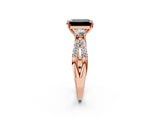 Rose gold Fancy Black Emerald Cut Diamond Three-Stone Ring with Pavé Split Shank and Four-Prong Setting_2