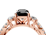 Rose gold Fancy Black Emerald Cut Diamond Three-Stone Ring with Pavé Split Shank and Four-Prong Setting_4