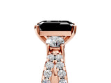 Rose gold Fancy Black Emerald Cut Diamond Three-Stone Ring with Pavé Split Shank and Four-Prong Setting_5