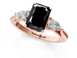 Rose gold Fancy Black Emerald Cut Diamond Three-Stone Ring with Pear Side Stones and Four-Prong Setting_25