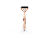 Rose gold Fancy Black Emerald Cut Diamond Three-Stone Ring with Pear Side Stones and Four-Prong Setting_26