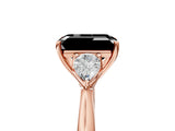 Rose gold Fancy Black Emerald Cut Diamond Three-Stone Ring with Pear Side Stones and Four-Prong Setting_29