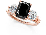 Rose gold Fancy Black Emerald Cut Diamond Three-Stone Ring with Prong Setting and Pavé Band_1