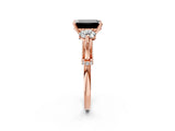 Rose gold Fancy Black Emerald Cut Diamond Three-Stone Ring with Prong Setting and Pavé Band_2