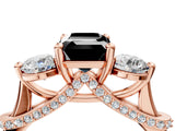 Rose gold Fancy Black Emerald Cut Diamond Three-Stone Ring with Prong Setting and Pavé Band_4