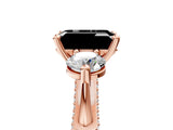 Rose gold Fancy Black Emerald Cut Diamond Three-Stone Ring with Prong Setting and Pavé Band_5