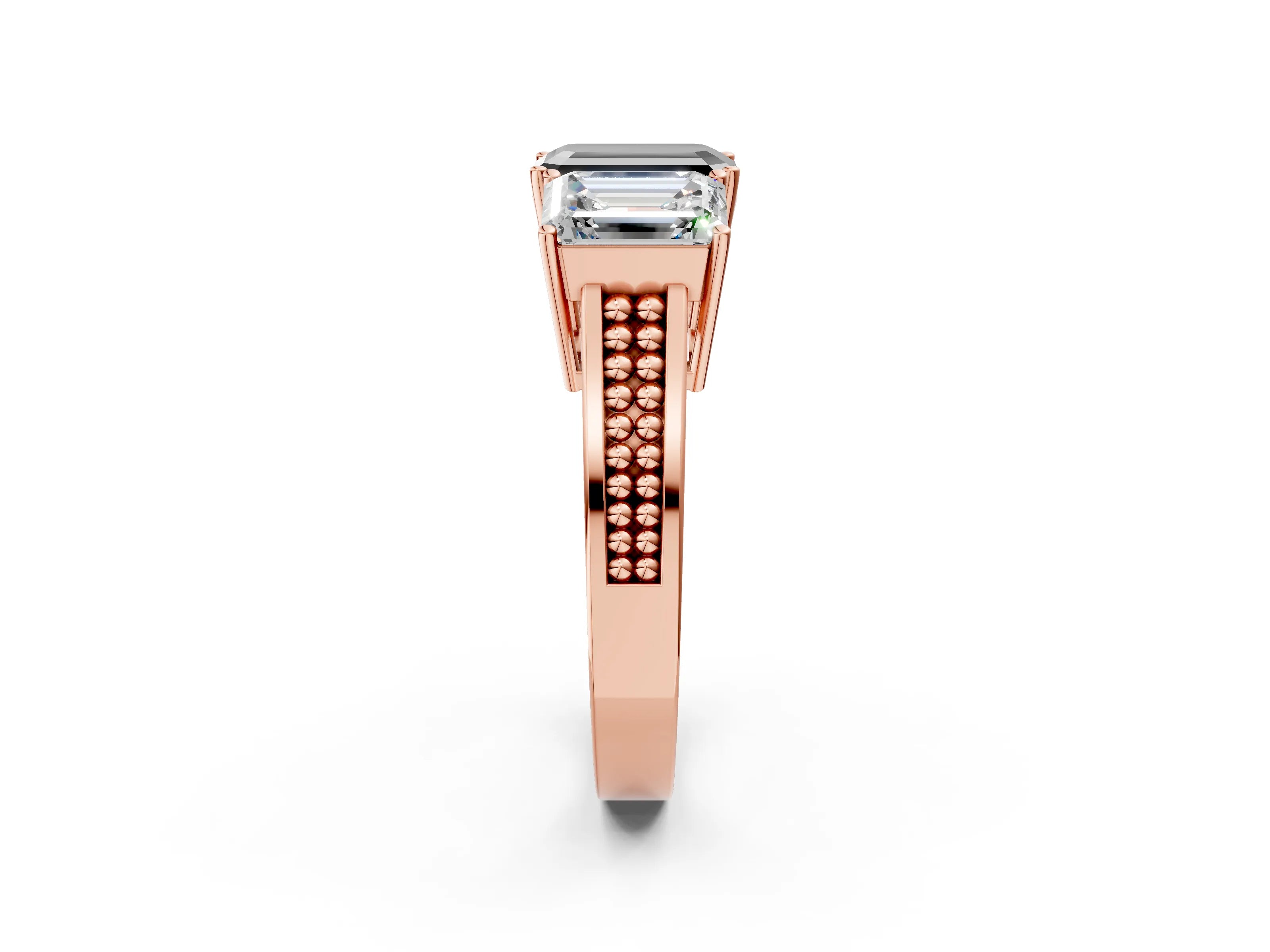 Rose gold Fancy Black Emerald Cut Diamond Three-Stone Ring with Prong Setting and Textured Band_2