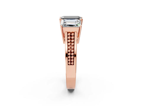 Rose gold Fancy Black Emerald Cut Diamond Three-Stone Ring with Prong Setting and Textured Band_2