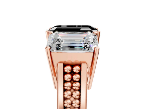 Rose gold Fancy Black Emerald Cut Diamond Three-Stone Ring with Prong Setting and Textured Band_5