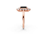 Rose gold Fancy Black Emerald Cut Halo Cluster Diamond Ring with Pave Band and Four-Prong Setting_14