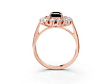 Rose gold Fancy Black Emerald Cut Halo Cluster Diamond Ring with Pave Band and Four-Prong Setting_15