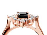 Rose gold Fancy Black Emerald Cut Halo Diamond Cluster Ring with Marquise and Round Stones on a White Gold Band with Prong Setting_4