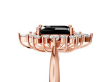 Rose gold Fancy Black Emerald Cut Halo Diamond Cluster Ring with Marquise and Round Stones on a White Gold Band with Prong Setting_5
