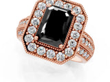 Rose gold Fancy Black Emerald Cut Halo Diamond Engagement Ring with Pave Split Shank and Four-Prong Setting_1