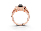 Rose gold Fancy Black Emerald Cut Halo Diamond Engagement Ring with Pave Split Shank and Four-Prong Setting_3