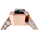 Rose gold Fancy Black Emerald Cut Halo Diamond Engagement Ring with Split Shank Band and Four-Prong Setting_4