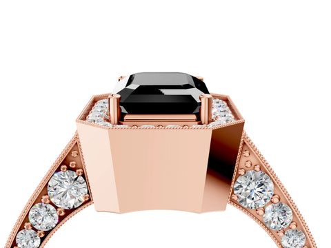 Rose gold Fancy Black Emerald Cut Halo Diamond Engagement Ring with Split Shank Band and Four-Prong Setting_4
