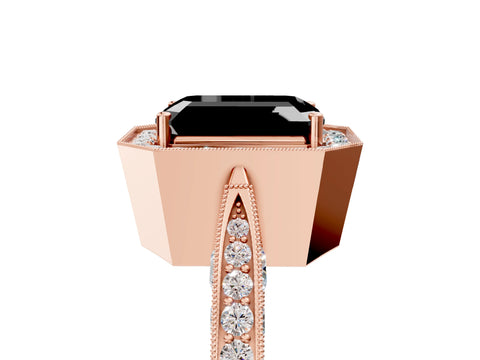 Rose gold Fancy Black Emerald Cut Halo Diamond Engagement Ring with Split Shank Band and Four-Prong Setting_5