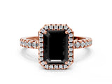 Rose gold Fancy Black Emerald Cut Halo Diamond Pave Band with Prong Setting