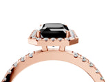 Rose gold Fancy Black Emerald Cut Halo Diamond Pave Band with Prong Setting_4