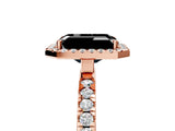 Rose gold Fancy Black Emerald Cut Halo Diamond Pave Band with Prong Setting_5