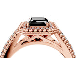 Rose gold Fancy Black Emerald Cut Halo Diamond Ring with Beaded Split Shank and Four-Prong Setting_4
