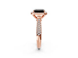 Rose gold Fancy Black Emerald Cut Halo Diamond Ring with Pavé Band_2