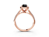 Rose gold Fancy Black Emerald Cut Halo Diamond Ring with Pavé Band_3