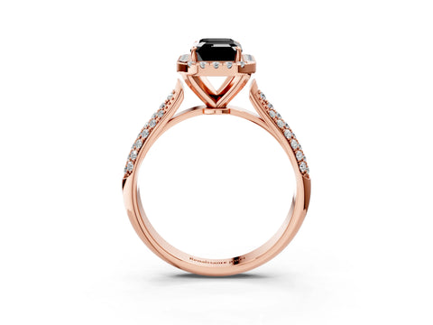 Rose gold Fancy Black Emerald Cut Halo Diamond Ring with Pavé Band_3