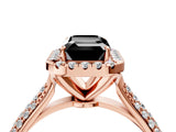 Rose gold Fancy Black Emerald Cut Halo Diamond Ring with Pavé Band_4