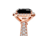 Rose gold Fancy Black Emerald Cut Halo Diamond Ring with Pavé Band_5